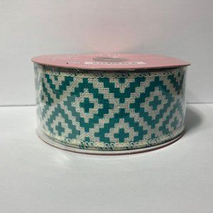 2 Wired Ribbon 1.5" 25' Green Diamond Tribal Aztec